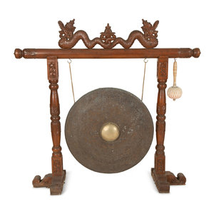 Appraisal: A Indonesian Gamelan Gong on Carved Wood Stand with Mallet