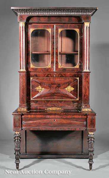 Appraisal: A Fine American Classical Stenciled and Carved Mahogany Secretary Bookcase