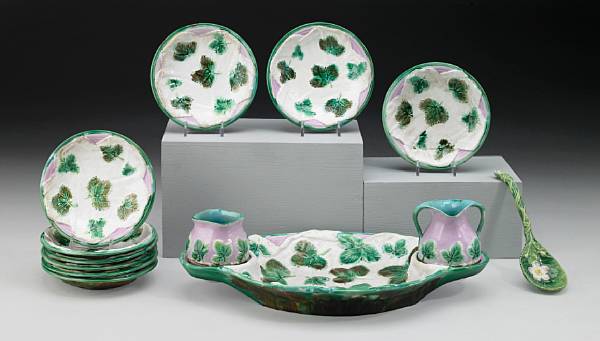 Appraisal: A George Jones majolica strawberry set circa - Comprising a