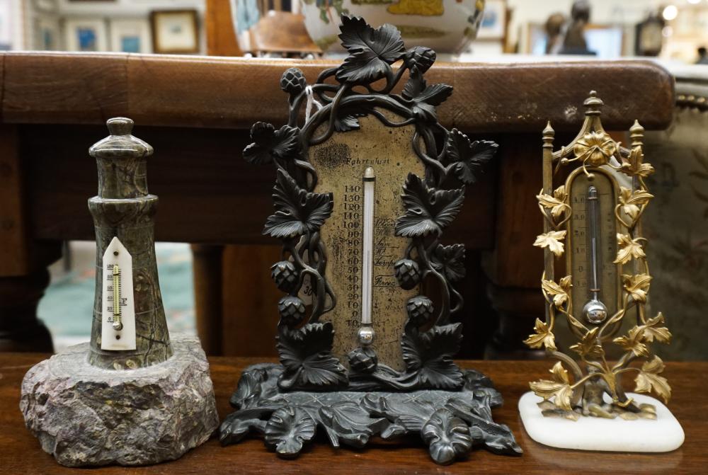 Appraisal: Three European Bronze and Marble Desk Thermometers H of tallest