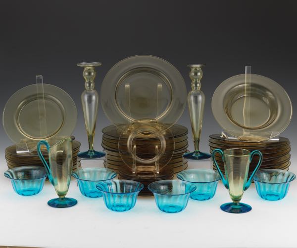 Appraisal: STEUBEN FREDERICK CARDER AMBER AND TURQUOISE ART GLASS SERVICE FOR