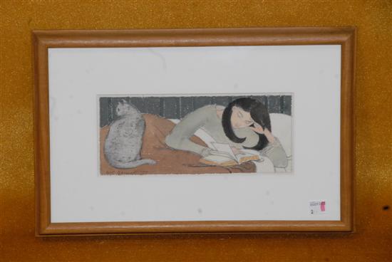 Appraisal: WILL BARNET b Watercolor on paper Girl Reading on a