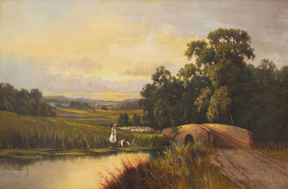 Appraisal: HIDER Frank British - Panoramic Landscape with Figures by a