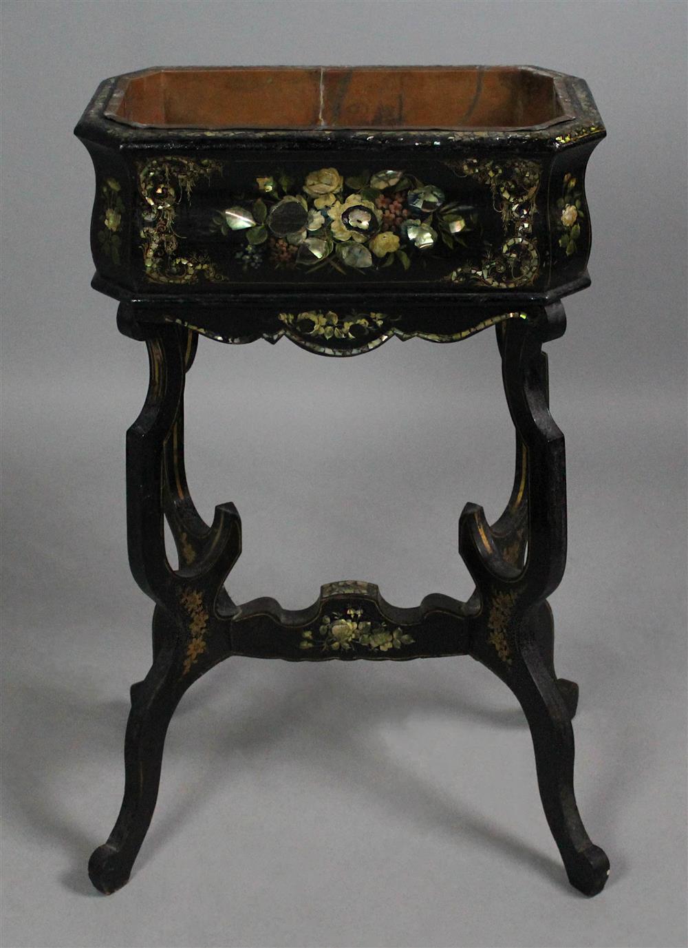 Appraisal: VICTORIAN MOTHER OF PEARL INLAID BLACK LACQUER JARDINIERE mid- th