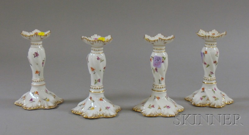 Appraisal: Set of Four Dresden Gilt and Hand-painted Floral Decorated Porcelain