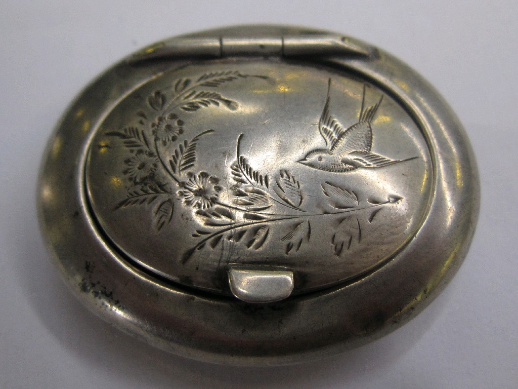 Appraisal: Silver pill box with bird and foliate decoration Chester