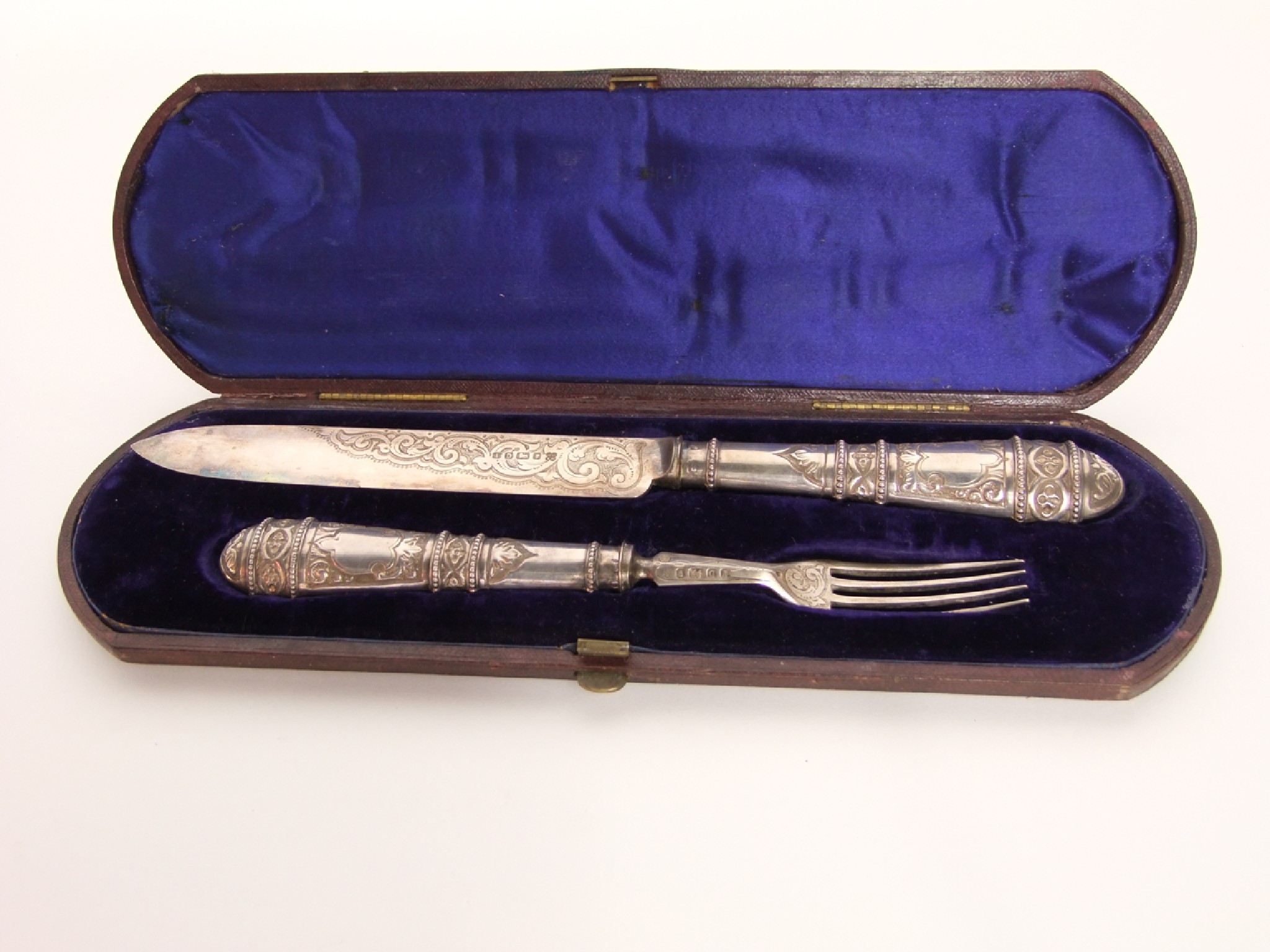 Appraisal: A cased Victorian silver serving set Martin Hall Co Sheffield