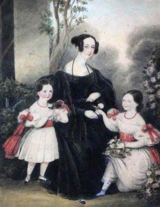 Appraisal: Victorian School watercolour Portrait of a mother and daughters x