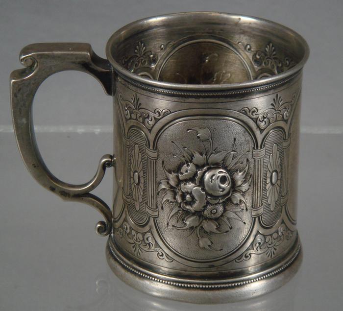 Appraisal: Gorham coin silver mug floral repousse pattern h TO Estimate