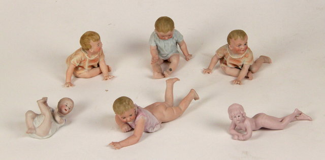 Appraisal: Five German bisque Piano Baby models and a young lady