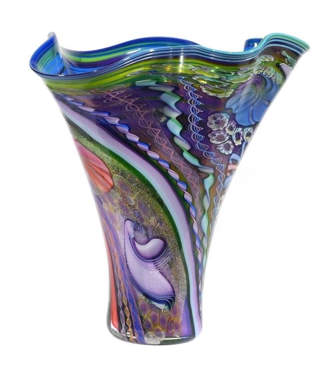 Appraisal: An aquarium fluted art glass vase by James Nowak b