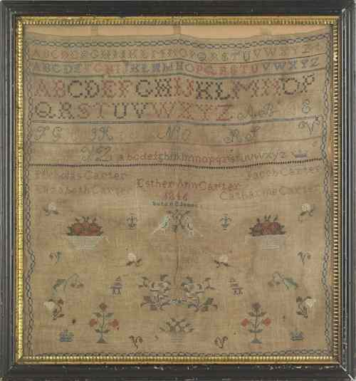 Appraisal: Silk on linen sampler dated wrought by Esther Ann Carter