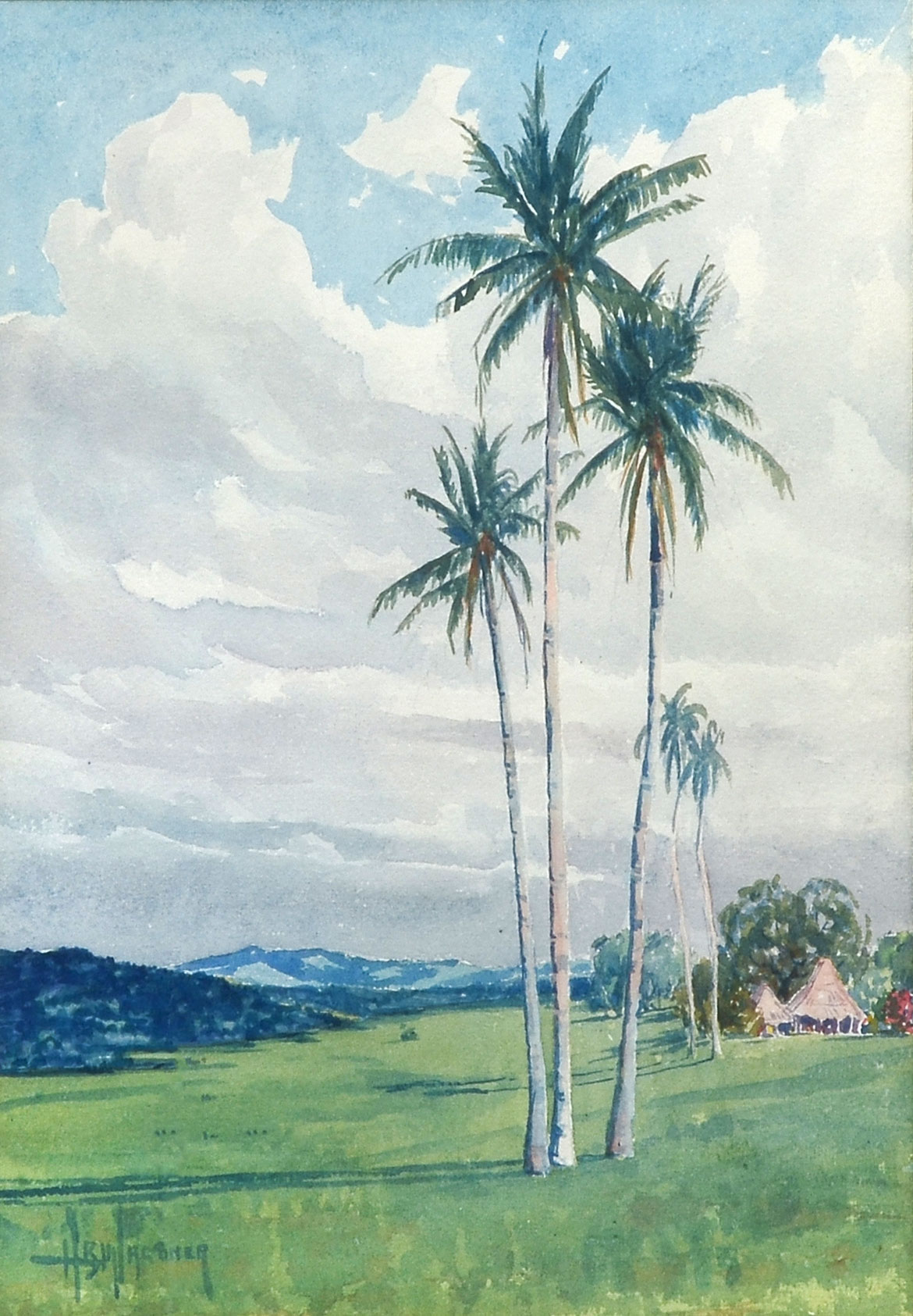 Appraisal: WAGONER Harry American - Landscape with Palms in Panama Watercolor