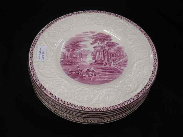 Appraisal: Wedgwood ''Paignton'' Luncheon Plates embossed patrician burgundy landscapes ''