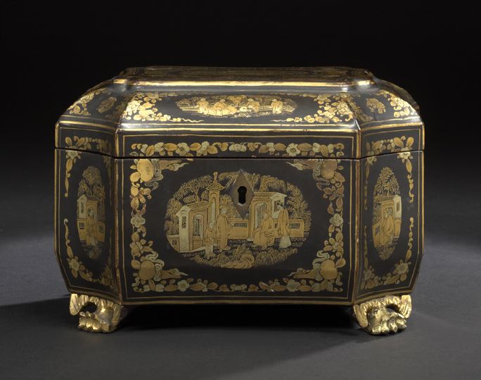 Appraisal: Chinese Export Deux-Couleur-Gilded and Black Lacquered Wooden Desk Box second