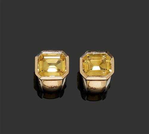 Appraisal: CITRINE AND GOLD CLIP EARRINGS HEMMERLE Red and white gold