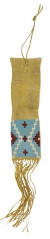 Appraisal: Native American beaded hide tobacco bag Sioux c - long