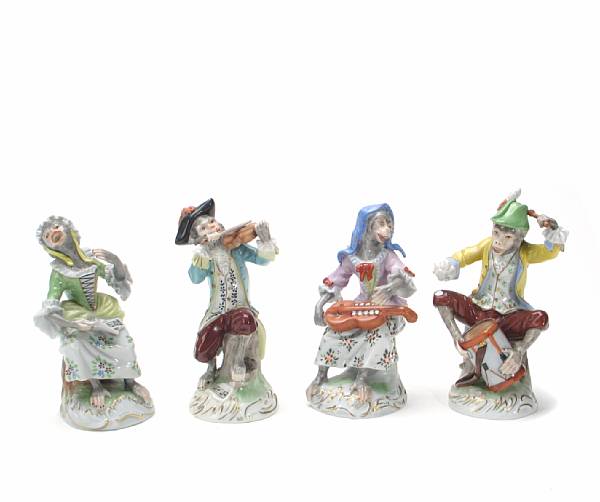 Appraisal: A set of twelve Dresden porcelain monkey band figures height