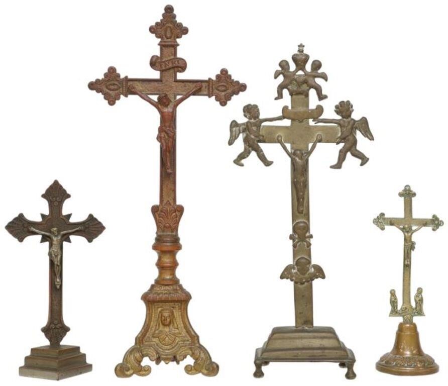 Appraisal: lot of Metal altar crucifixes th c on integral pedestal