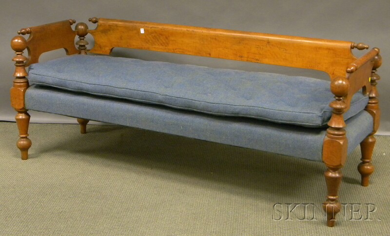 Appraisal: Country Classical Upholstered Tiger Maple Daybed with upholstered seat cushion