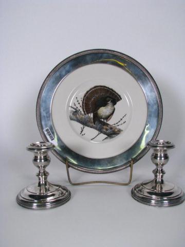 Appraisal: Pair of Gorham sterling weighted candle holders and silver-framed Frank