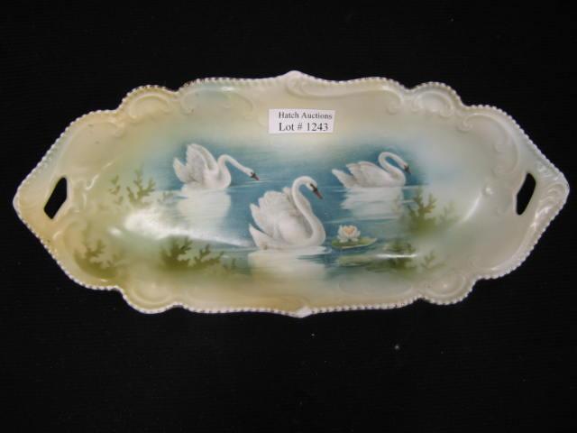 Appraisal: R S Prussia Porcelain Celery Dish swans on the lake