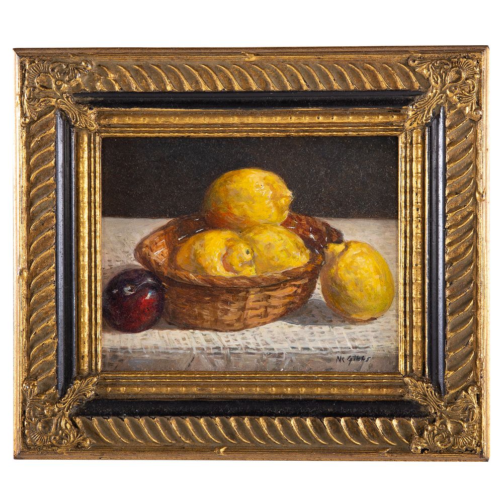 Appraisal: Nathaniel K Gibbs Lemon Still Life oil on panel American