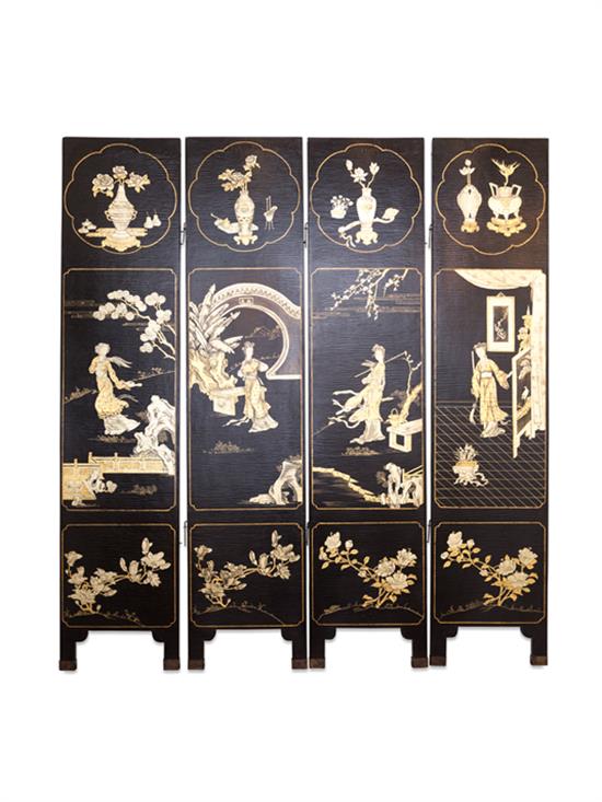 Appraisal: Sale Lot A Chinese Export Lacquered Four-Panel Floor Screen each