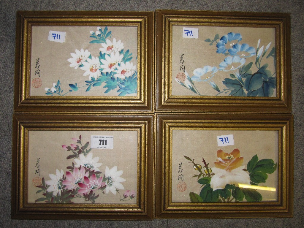 Appraisal: Four small Chinese framed silk paintings