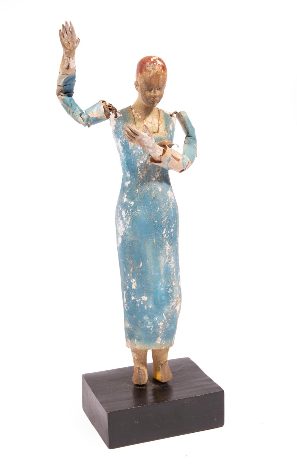 Appraisal: Carved and Painted Wood Santo Figure standing female with blue