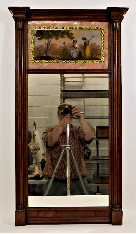 Appraisal: C American Federal Mahogany Eglomised Mirror United States th Century