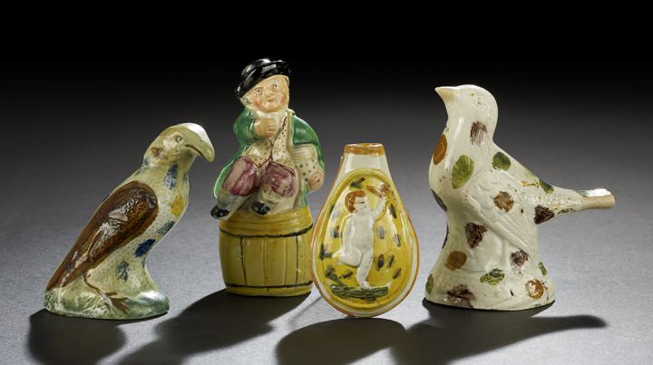 Appraisal: Four-Piece Group of Early Staffordshire Pottery Objects comprised of an