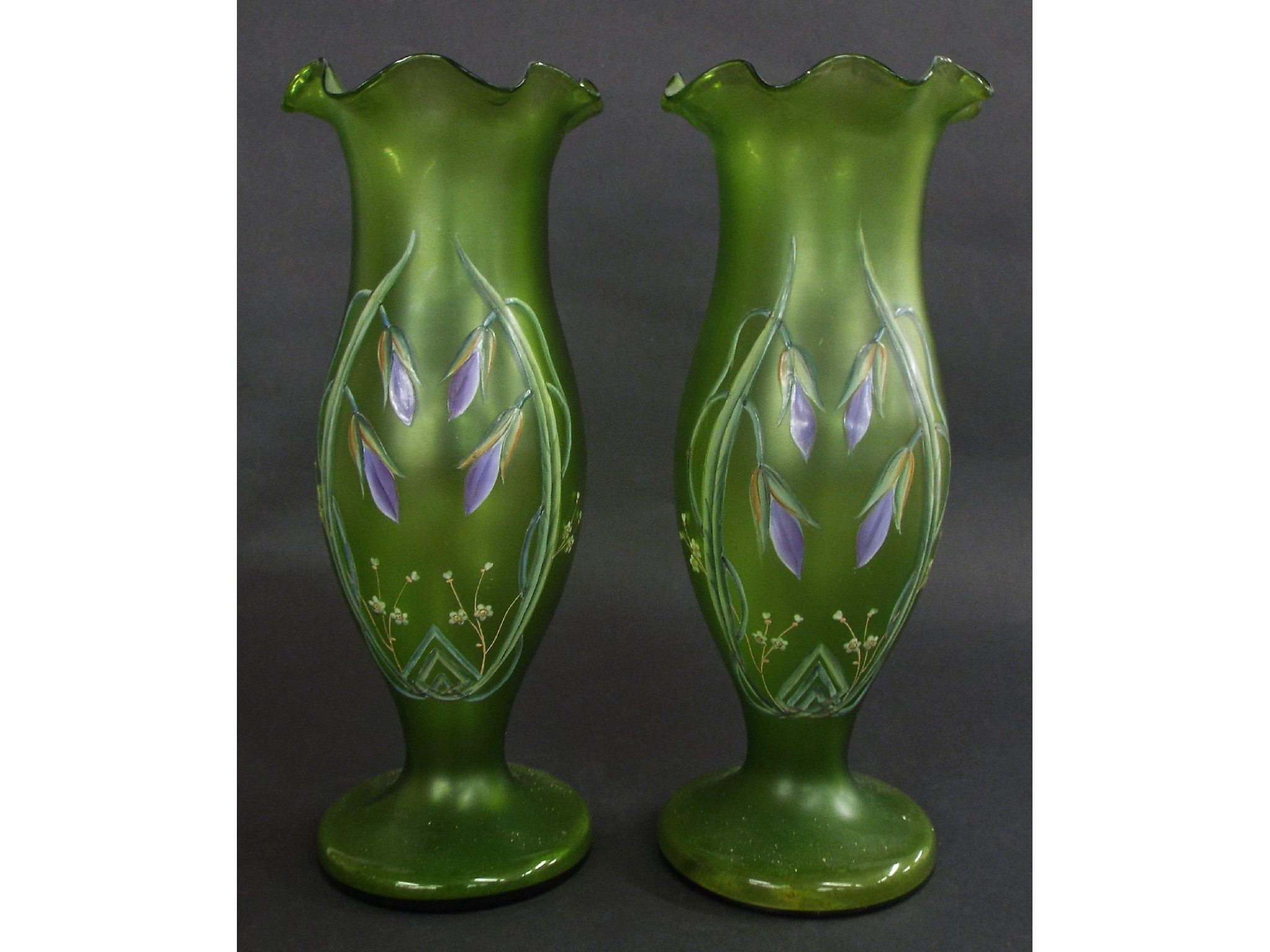 Appraisal: Pair of late th th century green glass baluster vases