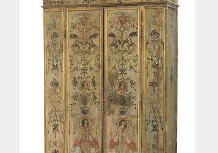 Appraisal: ELABORATELY PAINTED AND DECORATED TWO-DOOR CUPBOARD PROBABLY ITALIAN The rectangular