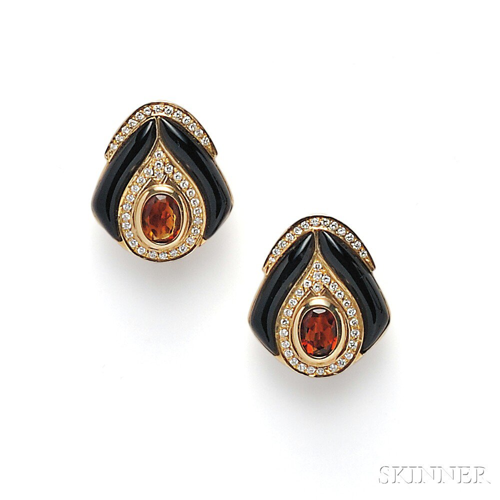 Appraisal: kt Gold Gem-set Earclips each with bezel-set citrine and shaped