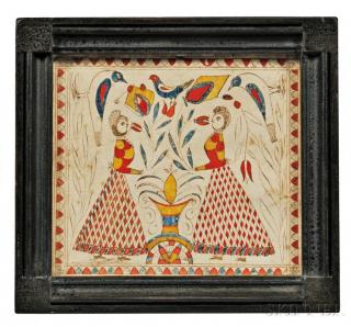 Appraisal: Fraktur of Two Women with Birds southeastern Pennsylvania c the