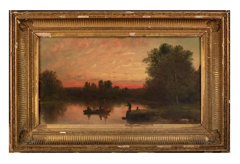 Appraisal: thc American School - Fishing at Twilight Oil on artists