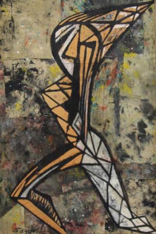 Appraisal: SANFORD Walter Mixed Media Modernist Figure Cloth and oil on