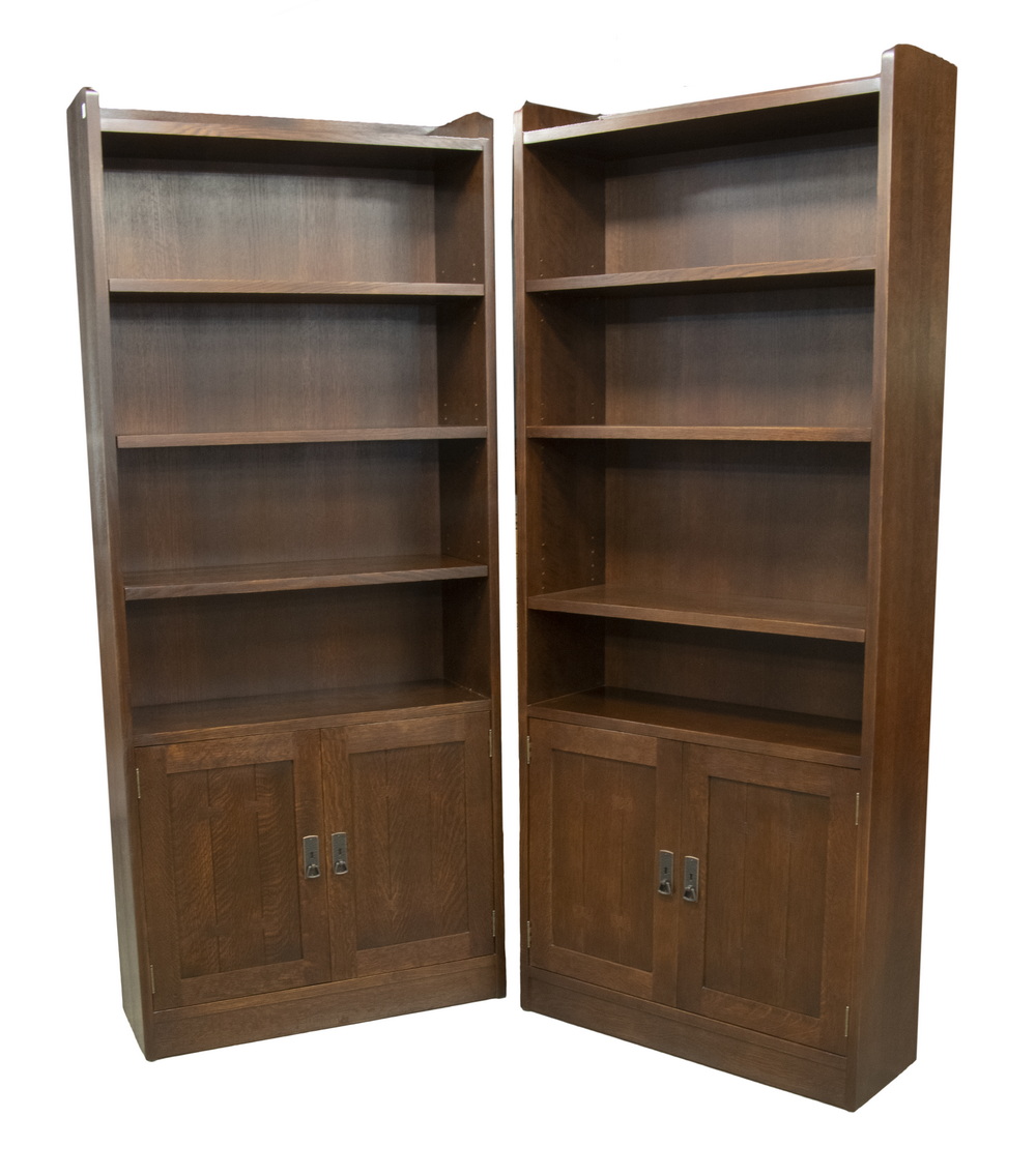 Appraisal: PR STICKLEY OAK BOOKCASES Pair of Contemporary Mission Style Tall