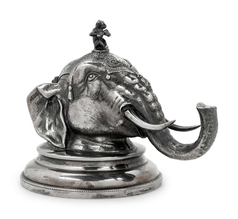 Appraisal: An English Silver-Plate Zoomorphic Ink Well An English Silver-Plate Zoomorphic