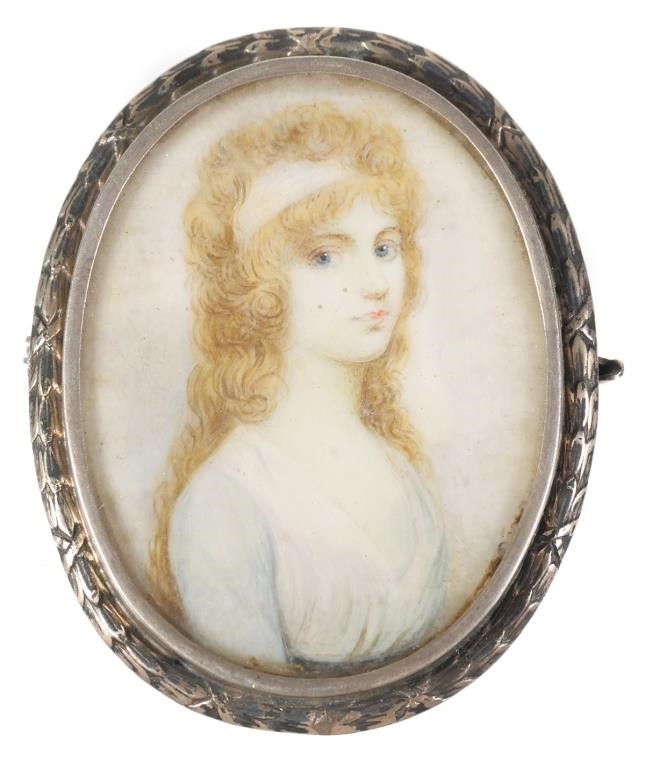 Appraisal: Old miniature portrait of a girl framed in silver frame