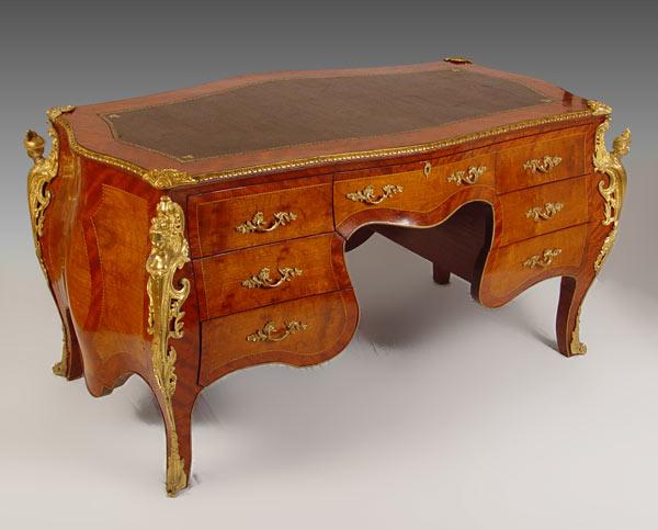 Appraisal: FRENCH ORMOLU MOUNTED BOMBAY BUREAU PLAT DESK With figural ormolu