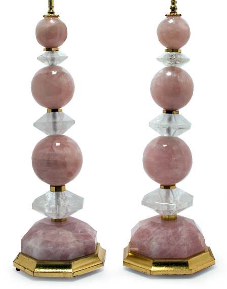 Appraisal: Pair of Rose Quartz and Rock Crystal Two-Light Lamps Estimate