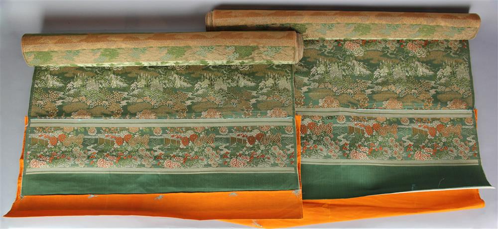 Appraisal: TWO ROLLS OF JAPANESE BROCADE FABRIC woven with an elaborate