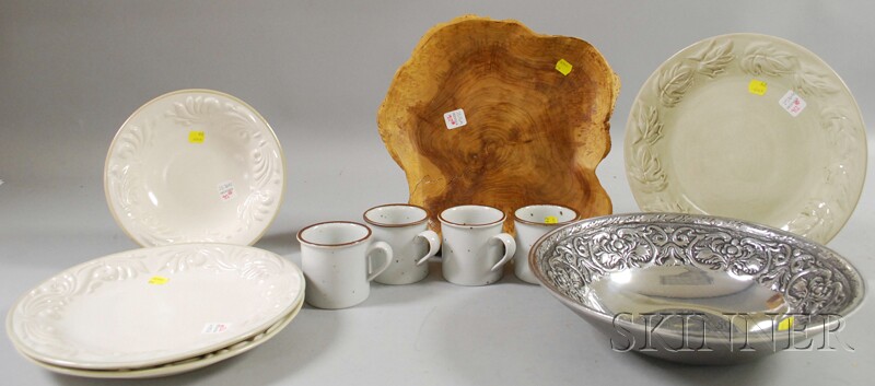 Appraisal: Burlwood Dish Three Fioriware Jardinware Plates and a Bowl a