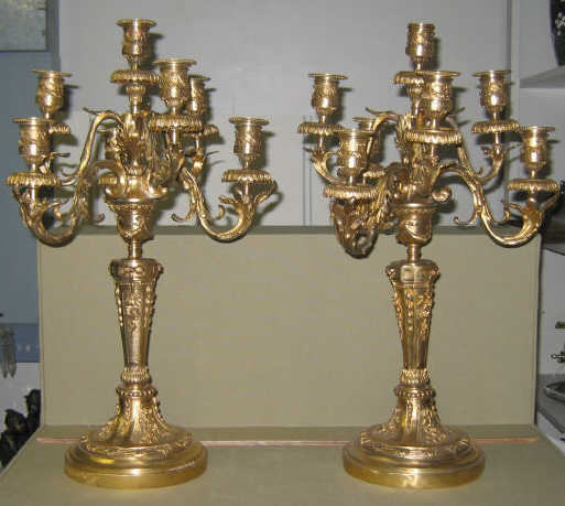 Appraisal: PAIR OF GILT BRONZE SEVEN-LIGHT CANDELABRA Louis XV style with