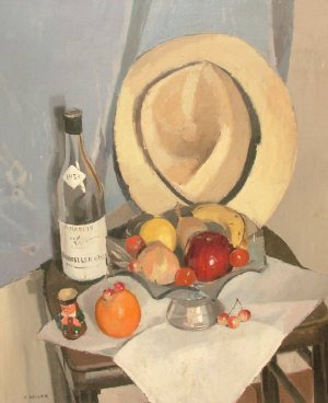 Appraisal: J Deller mid th century- Still life of a bottle