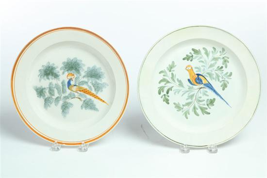 Appraisal: TWO LEEDS-TYPE PLATES England early th century softpaste Peafowl designs