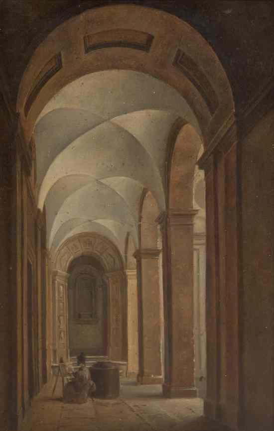 Appraisal: Italian School th century Interior Corridor oil on board x