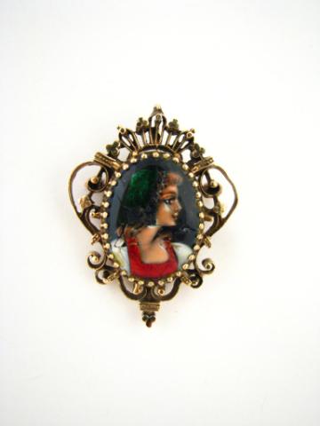 Appraisal: K yellow gold Limoges pin pendant with enameled portrait several